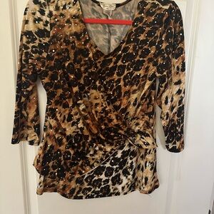 Brittany Black Leopard Sequin Wrap Blouse
